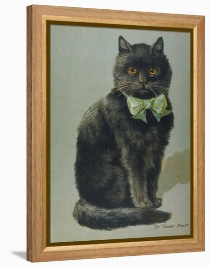 Handsome Black Cat Sir Thomas Mouser Sits Posed with a Green Ribbon Around His Neck-null-Framed Premier Image Canvas