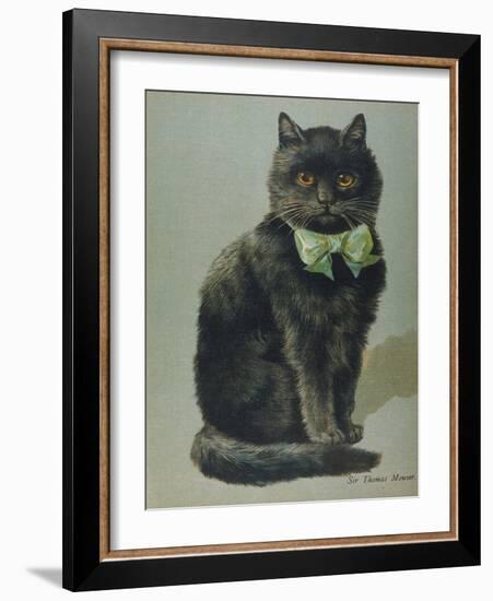 Handsome Black Cat Sir Thomas Mouser Sits Posed with a Green Ribbon Around His Neck-null-Framed Photographic Print