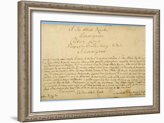 Handwritten Dedication of 'Brandenburger Concertos' to Christian Ludwig, Margrave of Brandenburg-Johann Sebastian Bach-Framed Giclee Print