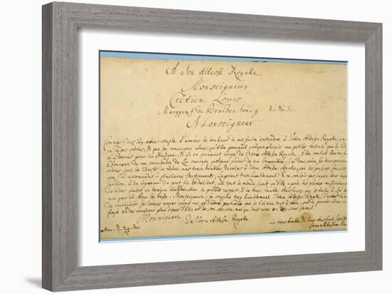 Handwritten Dedication of 'Brandenburger Concertos' to Christian Ludwig, Margrave of Brandenburg-Johann Sebastian Bach-Framed Giclee Print