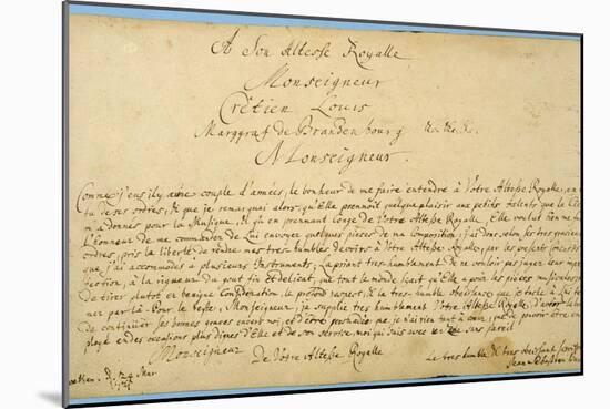 Handwritten Dedication of 'Brandenburger Concertos' to Christian Ludwig, Margrave of Brandenburg-Johann Sebastian Bach-Mounted Giclee Print