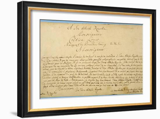 Handwritten Dedication of 'Brandenburger Concertos' to Christian Ludwig, Margrave of Brandenburg-Johann Sebastian Bach-Framed Giclee Print