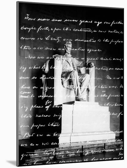 Handwritten Gettysburg Address Superimposed over Statue at Lincoln Memorial-null-Mounted Photographic Print