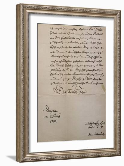 Handwritten Letter to King of Saxony to Accompany Mass in B Minor, Bmw 232 1733-Johann Sebastian Bach-Framed Giclee Print