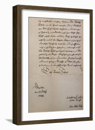 Handwritten Letter to King of Saxony to Accompany Mass in B Minor, Bmw 232 1733-Johann Sebastian Bach-Framed Giclee Print