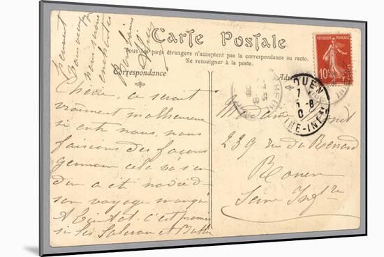 Handwritten Postcard Sent to Madame J. Monet (Ink on Paper) (Verso for Recto See 233965)-French-Mounted Giclee Print