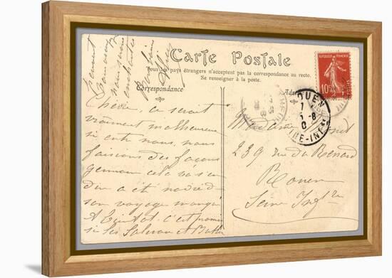 Handwritten Postcard Sent to Madame J. Monet (Ink on Paper) (Verso for Recto See 233965)-French-Framed Premier Image Canvas