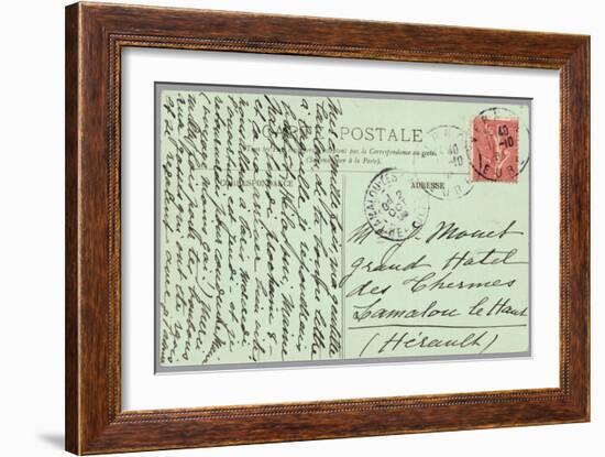 Handwritten Postcard Sent to Madame Monet (Ink on Paper) (Verso for Recto See 233968)-French-Framed Giclee Print