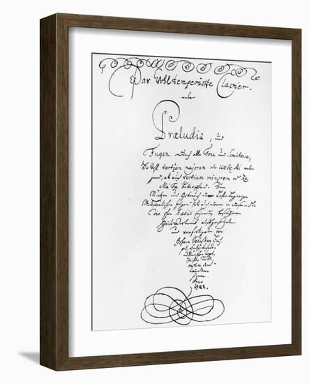 Handwritten Titlepage of the Well Tempered Piano, 1722-Johann Sebastian Bach-Framed Giclee Print