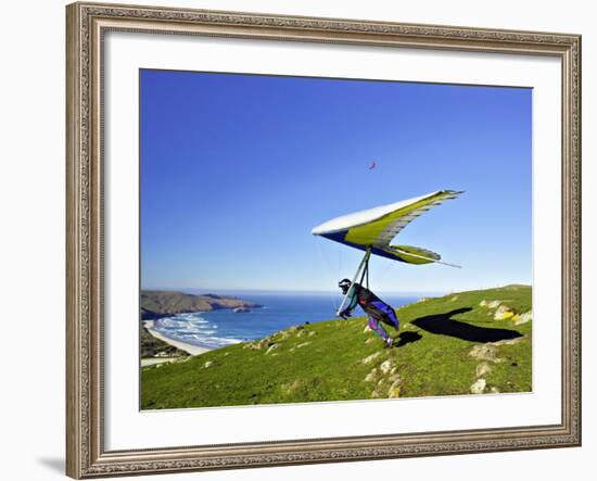 Hang Glider, Otago Peninsula, near Dunedin, South Island, New Zealand-David Wall-Framed Photographic Print