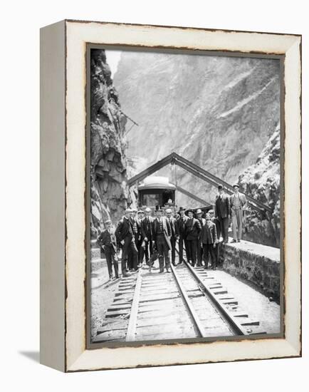 Hanging Bridge - President Theodore Roosevelt and Party in the Royal Gorge of the Arkansas River,…-George Lytle Beam-Framed Premier Image Canvas