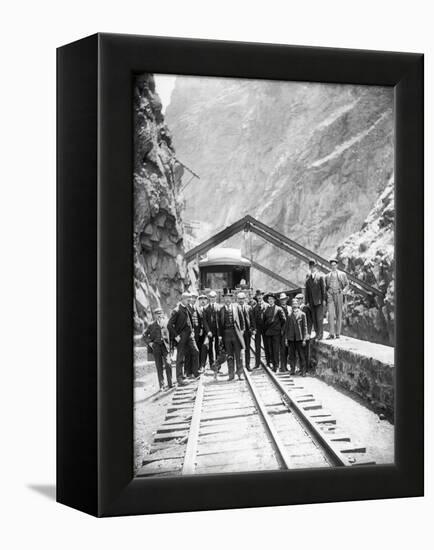 Hanging Bridge - President Theodore Roosevelt and Party in the Royal Gorge of the Arkansas River,…-George Lytle Beam-Framed Premier Image Canvas