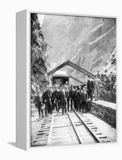 Hanging Bridge - President Theodore Roosevelt and Party in the Royal Gorge of the Arkansas River,…-George Lytle Beam-Framed Premier Image Canvas
