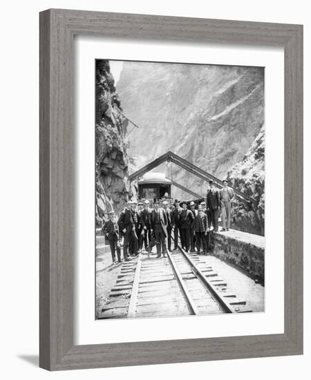 Hanging Bridge - President Theodore Roosevelt and Party in the Royal Gorge of the Arkansas River,…-George Lytle Beam-Framed Photographic Print