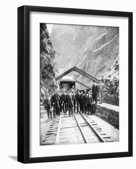 Hanging Bridge - President Theodore Roosevelt and Party in the Royal Gorge of the Arkansas River,…-George Lytle Beam-Framed Photographic Print