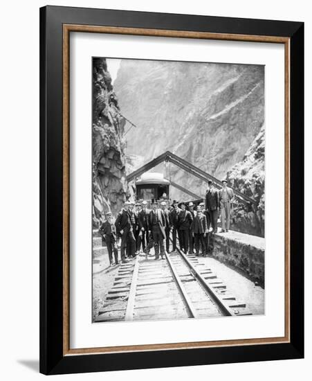 Hanging Bridge - President Theodore Roosevelt and Party in the Royal Gorge of the Arkansas River,…-George Lytle Beam-Framed Photographic Print