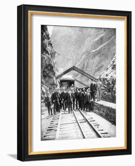 Hanging Bridge - President Theodore Roosevelt and Party in the Royal Gorge of the Arkansas River,…-George Lytle Beam-Framed Photographic Print