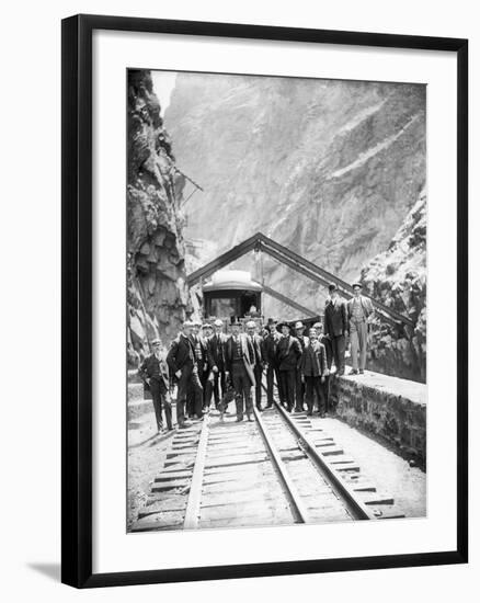 Hanging Bridge - President Theodore Roosevelt and Party in the Royal Gorge of the Arkansas River,…-George Lytle Beam-Framed Photographic Print