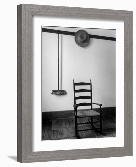 Hanging Broom, Hat on Rail and Rocking Chair in Shaker Room, Hancock, Massachusetts-Alfred Eisenstaedt-Framed Photographic Print