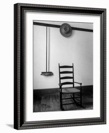 Hanging Broom, Hat on Rail and Rocking Chair in Shaker Room, Hancock, Massachusetts-Alfred Eisenstaedt-Framed Photographic Print
