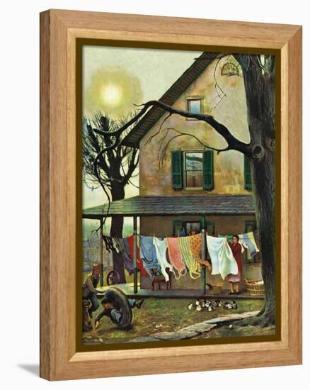 "Hanging Clothes Out to Dry," April 7, 1945-John Falter-Framed Premier Image Canvas