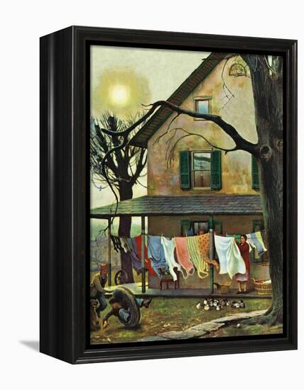 "Hanging Clothes Out to Dry," April 7, 1945-John Falter-Framed Premier Image Canvas