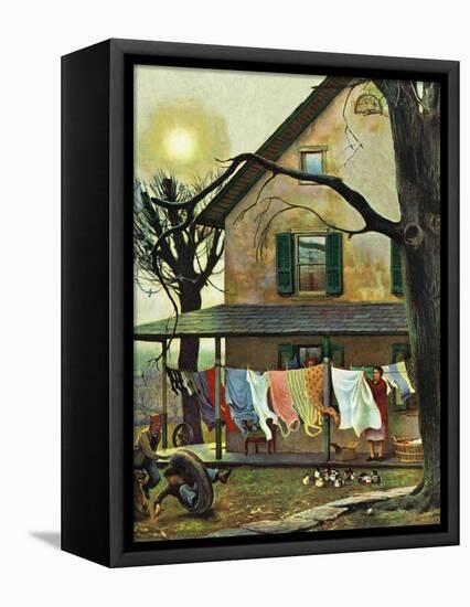 "Hanging Clothes Out to Dry," April 7, 1945-John Falter-Framed Premier Image Canvas