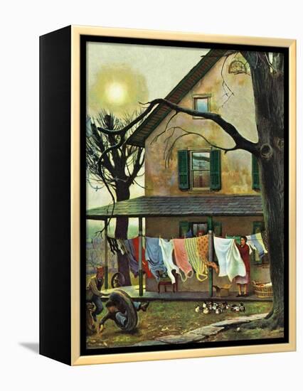 "Hanging Clothes Out to Dry," April 7, 1945-John Falter-Framed Premier Image Canvas