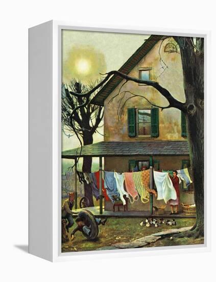 "Hanging Clothes Out to Dry," April 7, 1945-John Falter-Framed Premier Image Canvas