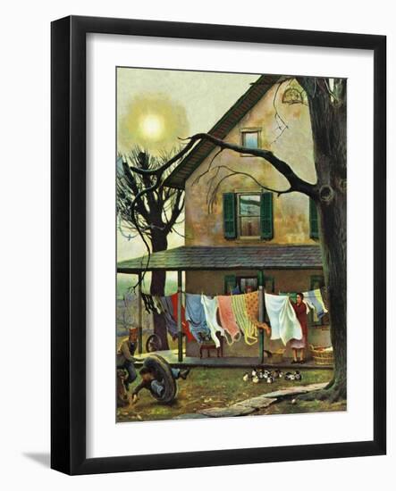 "Hanging Clothes Out to Dry," April 7, 1945-John Falter-Framed Premium Giclee Print