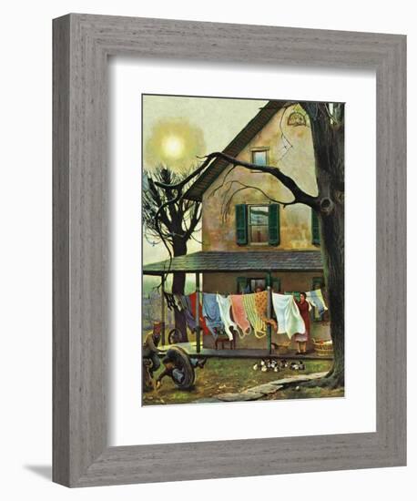 "Hanging Clothes Out to Dry," April 7, 1945-John Falter-Framed Giclee Print