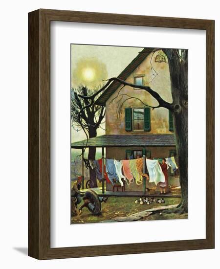 "Hanging Clothes Out to Dry," April 7, 1945-John Falter-Framed Giclee Print