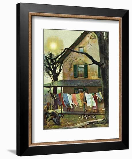 "Hanging Clothes Out to Dry," April 7, 1945-John Falter-Framed Giclee Print