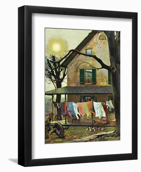 "Hanging Clothes Out to Dry," April 7, 1945-John Falter-Framed Giclee Print