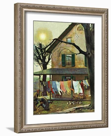 "Hanging Clothes Out to Dry," April 7, 1945-John Falter-Framed Giclee Print