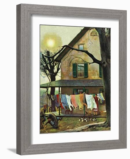 "Hanging Clothes Out to Dry," April 7, 1945-John Falter-Framed Giclee Print