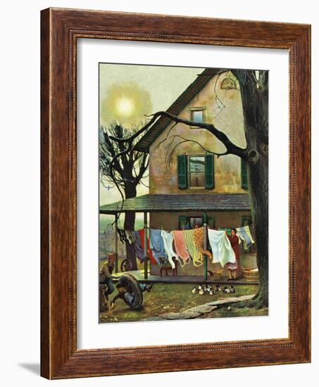 "Hanging Clothes Out to Dry," April 7, 1945-John Falter-Framed Giclee Print