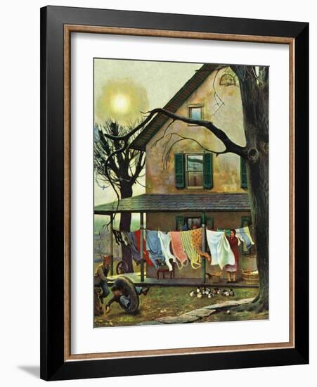 "Hanging Clothes Out to Dry," April 7, 1945-John Falter-Framed Giclee Print