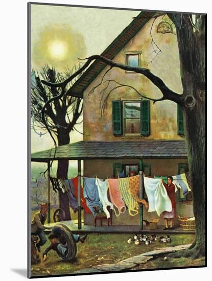 "Hanging Clothes Out to Dry," April 7, 1945-John Falter-Mounted Giclee Print