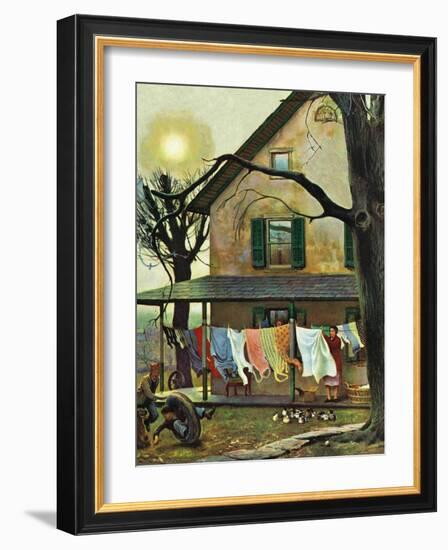 "Hanging Clothes Out to Dry," April 7, 1945-John Falter-Framed Giclee Print