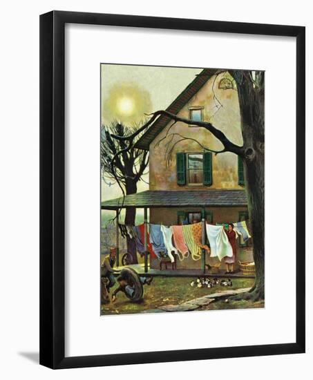 "Hanging Clothes Out to Dry," April 7, 1945-John Falter-Framed Giclee Print