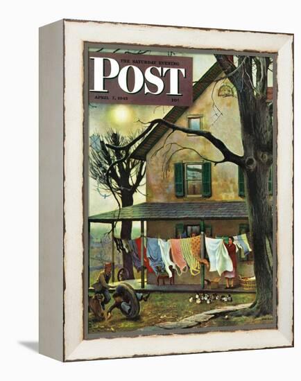 "Hanging Clothes Out to Dry," Saturday Evening Post Cover, April 7, 1945-John Falter-Framed Premier Image Canvas