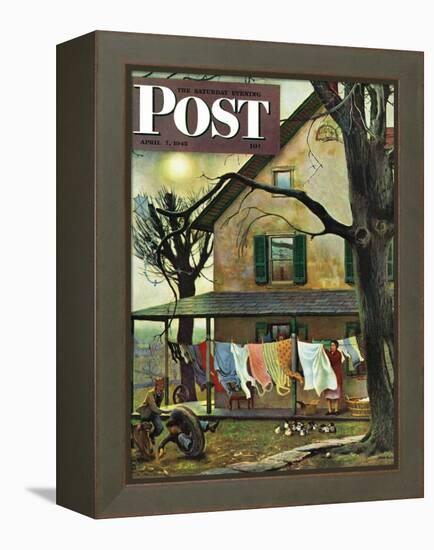 "Hanging Clothes Out to Dry," Saturday Evening Post Cover, April 7, 1945-John Falter-Framed Premier Image Canvas