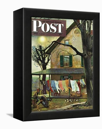 "Hanging Clothes Out to Dry," Saturday Evening Post Cover, April 7, 1945-John Falter-Framed Premier Image Canvas