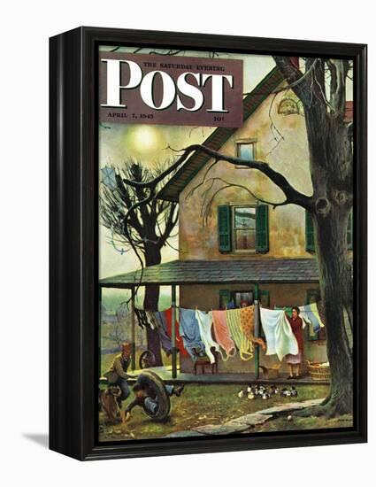 "Hanging Clothes Out to Dry," Saturday Evening Post Cover, April 7, 1945-John Falter-Framed Premier Image Canvas