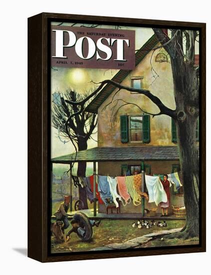 "Hanging Clothes Out to Dry," Saturday Evening Post Cover, April 7, 1945-John Falter-Framed Premier Image Canvas