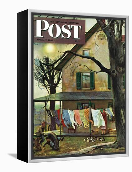 "Hanging Clothes Out to Dry," Saturday Evening Post Cover, April 7, 1945-John Falter-Framed Premier Image Canvas