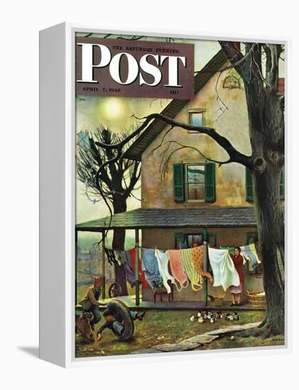 "Hanging Clothes Out to Dry," Saturday Evening Post Cover, April 7, 1945-John Falter-Framed Premier Image Canvas