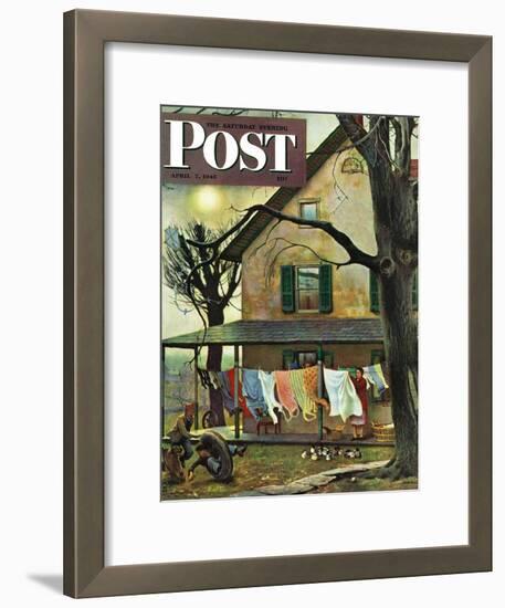 "Hanging Clothes Out to Dry," Saturday Evening Post Cover, April 7, 1945-John Falter-Framed Giclee Print