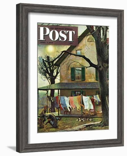 "Hanging Clothes Out to Dry," Saturday Evening Post Cover, April 7, 1945-John Falter-Framed Giclee Print